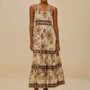 NWT FARM Rio Sand Floral Sleeveless Midi Dress